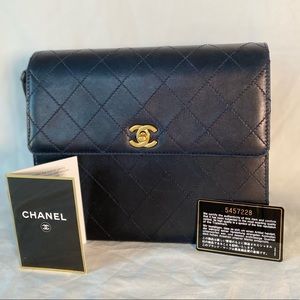 Navy leather CHANEL shoulder bag